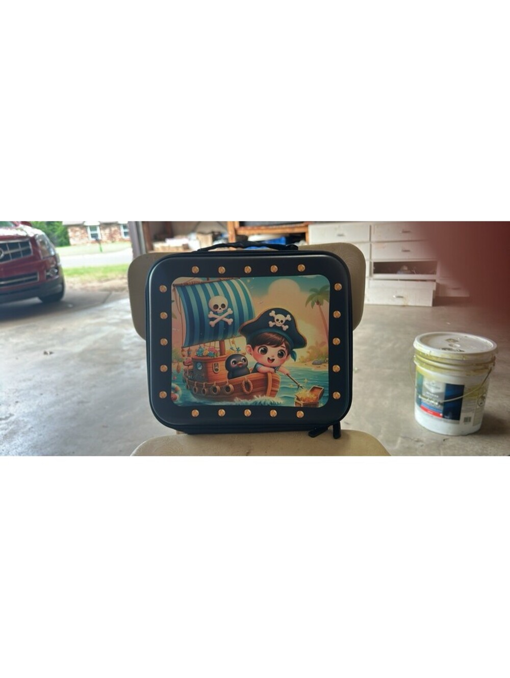 Kids Pirate Insulated Lunch Bag Hard Shell Lunch Box with Coin Purse Blue